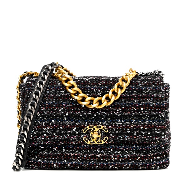 CHANEL Handbags - CHANEL 
Tweed Sequin Quilted Large Chanel 19 Flap Black Multicolor. Dust bag